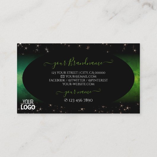 Oog Groene zwarte glittersterren met Logo Visitekaartje (Achterkant)