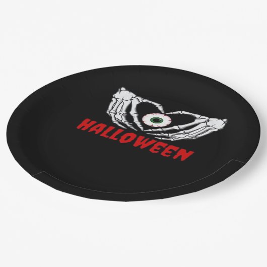 Oog Halloween - Skelet Handen Hart Papieren Bordje (Gekanteld)