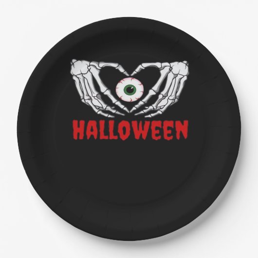 Oog Halloween - Skelet Handen Hart Papieren Bordje (Voorkant)