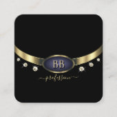 Oog met gouden blauwe zwarte Initialen Rhinestones Vierkante Visitekaartje (Voorkant)