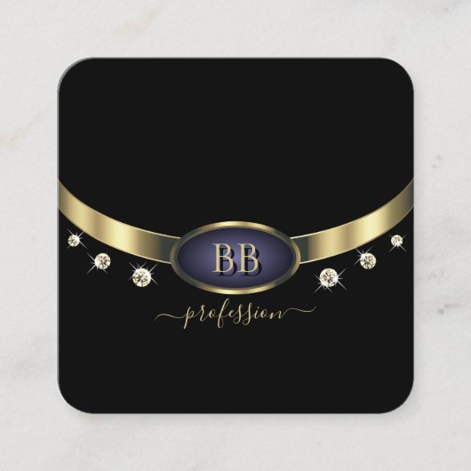 Oog met gouden blauwe zwarte Initialen Rhinestones Vierkante Visitekaartje (Voorkant)