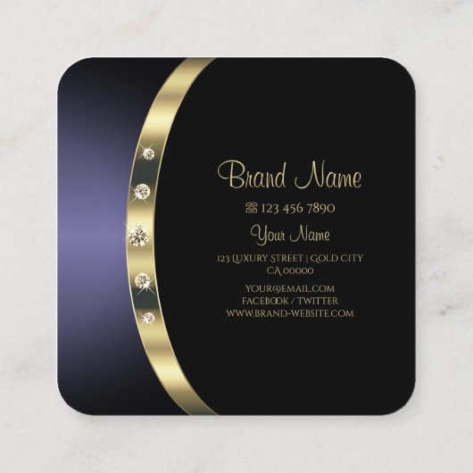 Oog met gouden blauwe zwarte Initialen Rhinestones Vierkante Visitekaartje (Achterkant)