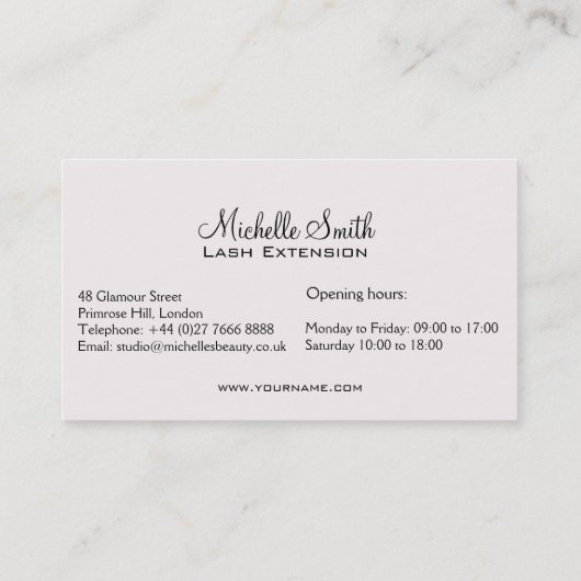 Oog met lange wimpers Lash Extension visitekaartje (Achterkant)
