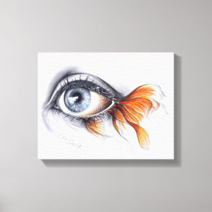 Oog met visstaart Surrealistische tekenkunst Canvas Afdruk