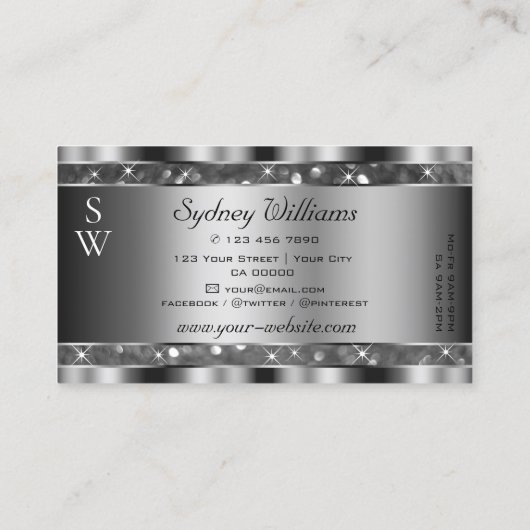 Oog met zilverglitter Sparkle Stars Monogram Visitekaartje (Achterkant)