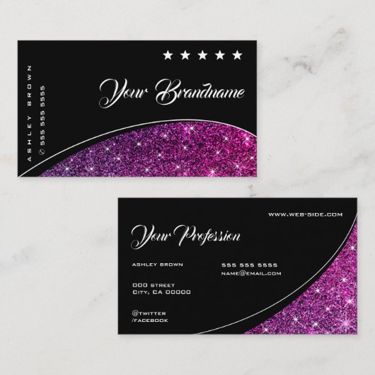 Oog Paarse glittersterren vangen op Elegant Black Visitekaartje (Voorkant / Achterkant)