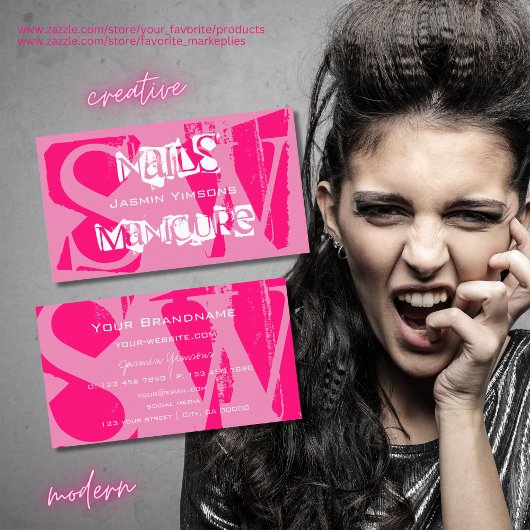 Oog Roze en Wit met Monogram Stijlvol Visitekaartje