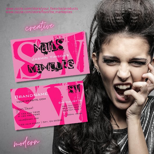 Oog roze en zwart met Initialen stijlvol Visitekaartje