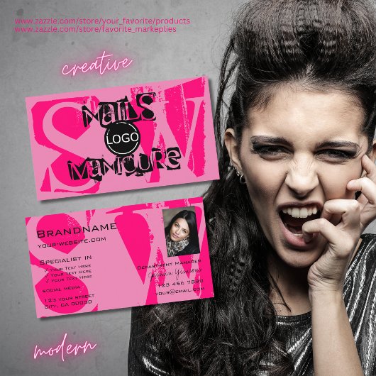 Oog roze zwart vangen met foto-Logo monogram Visitekaartje