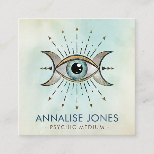 Oog - Triple Moon - Gemstone en goud Vierkante Visitekaartje (Voorkant)
