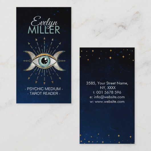 Oog - Triple Moon - Gemstone en goud Visitekaartje (Voorkant / Achterkant)