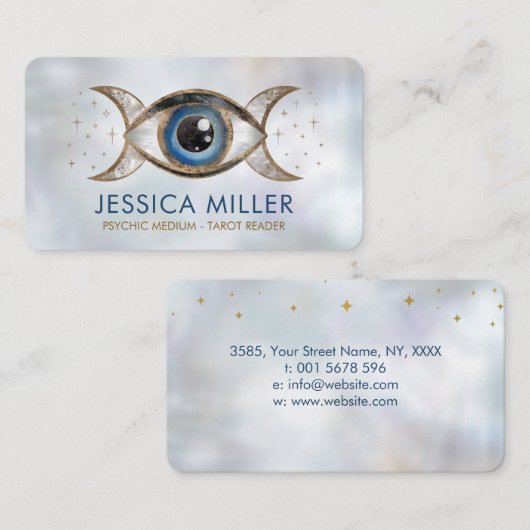 Oog - Triple Moon - Gemstone en goud Visitekaartje (Voorkant / Achterkant)