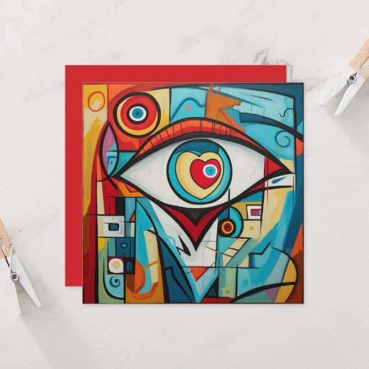 Oog Valentijn hart liefde art deco Kaart (Voorkant / Achterkant in situ)