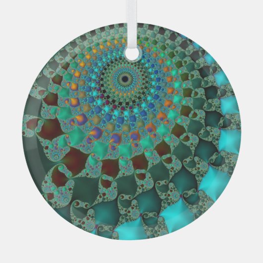 Oog van Chameleon Blauwgroen Abstract Fractal Mand Glas Ornament (Voorkant)