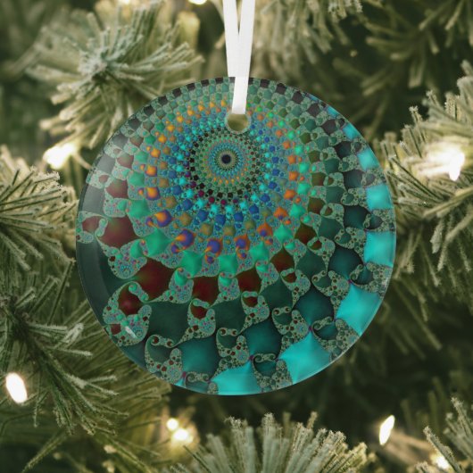 Oog van Chameleon Blauwgroen Abstract Fractal Mand Glas Ornament (Insitu)