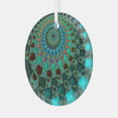 Oog van Chameleon Blauwgroen Abstract Fractal Mand Glas Ornament (Voorkant links)