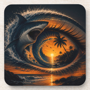 Oog van de Golf – Surreal haai zonsondergang Worp Bier Onderzetter