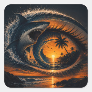 Oog van de Golf – Surrealistische Haaien Oceaan Zo Vierkante Sticker