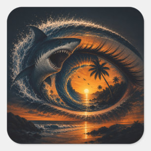 Oog van de Golf – Surrealistische Haaien Zonsonder Vierkante Sticker