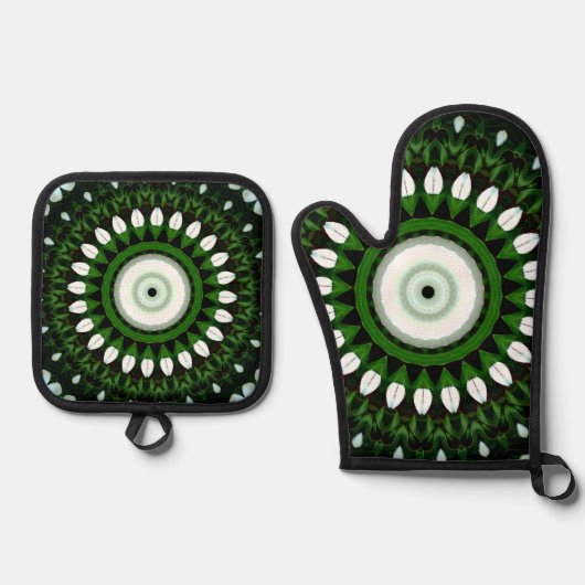 Oog van de Witte Magnolia Ovenwant & Pannenlap Set (Voorkant)