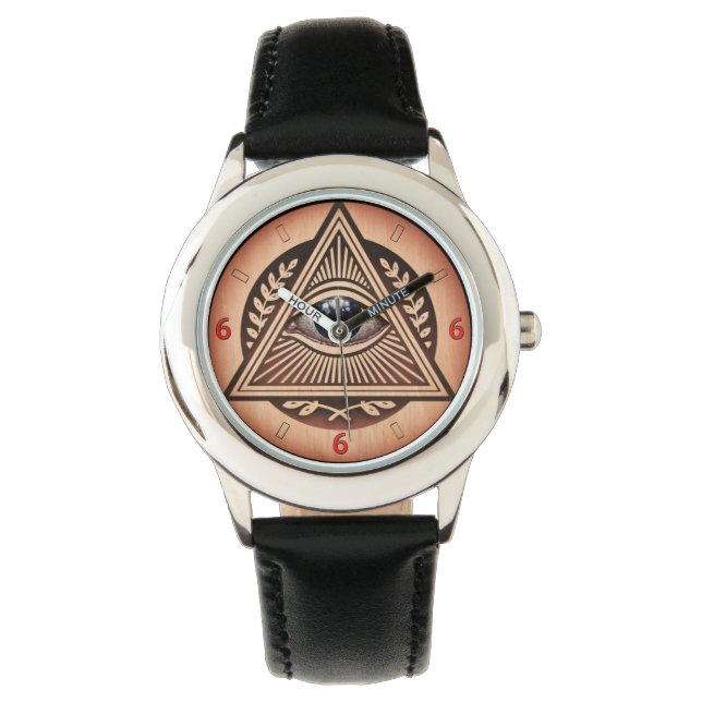 Oog van Horus Illuminati 666 Houtstijl Horloge (Voorkant)