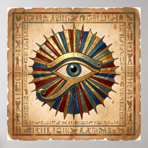 Oog van Horus met Egyptische Hiërogliefen Spiritue Poster