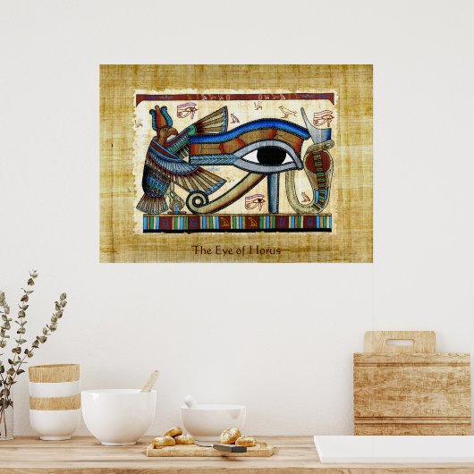Oog van Horus op Papyrus-effect Egyptische kunst Poster (Keuken)