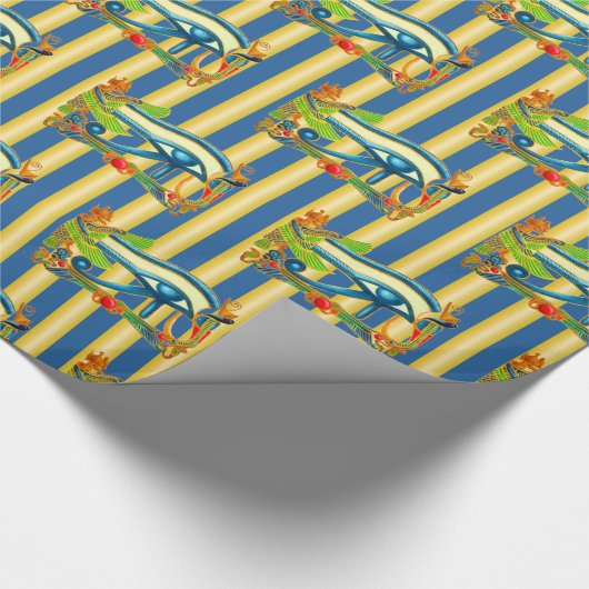 Oog van paarden op goud en lapis lazuli strepen cadeaupapier (Hoek)