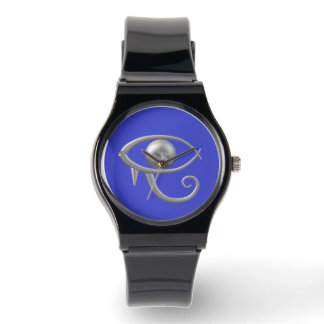Oog van Ra zilver op blauw zwart siliconen horloge