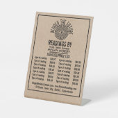 Oog van voorzienigheid, psychische lezing prijslij reclamebord met voetstuk (Voorkant)