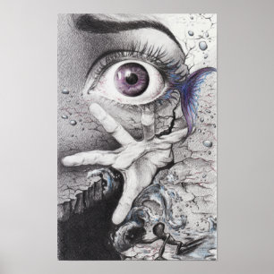 Oog vis en hand Droom Surrealistische tekenkunst Poster