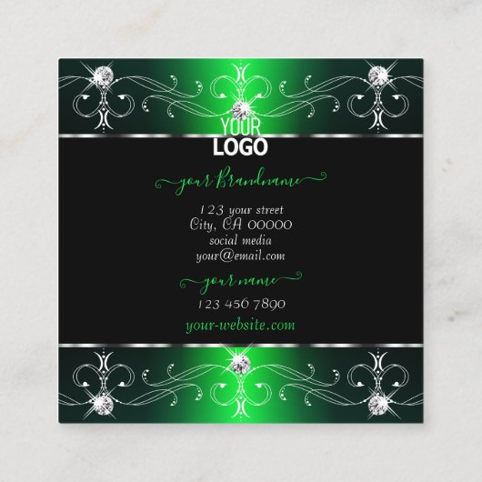 Oog zwarte groene  Ornamenten toevoegen Logo Vierkante Visitekaartje (Achterkant)