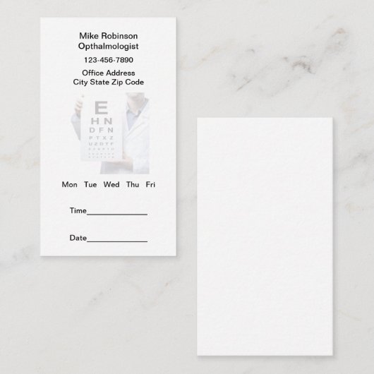 Oogarts Afspraak Herinnering visitekaartjes Afsprakenkaartje (Voorkant / Achterkant)