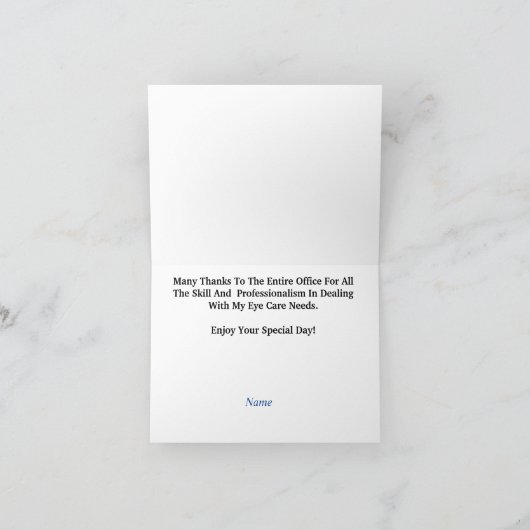 Oogarts en personeel Dank u voor de Optometriedag Kaart (Binnen)