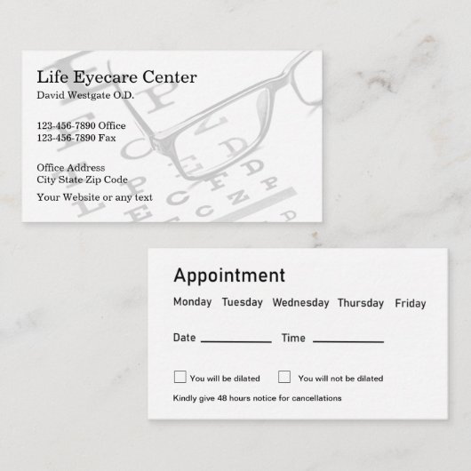 Oogarts Optometrist Visitekaartjes 2 (Voorkant / Achterkant)