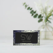 Oogblad blauwe zilver Ombre Glitter Monogram Visitekaartje (Staand voorkant)