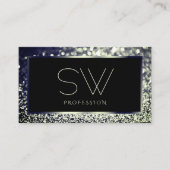 Oogblad blauwe zilver Ombre Glitter Monogram Visitekaartje (Voorkant)