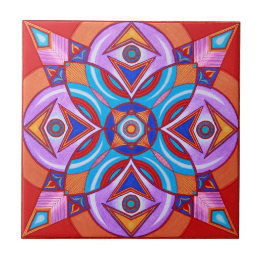 Oogfbloem Mandala keramische kunsttegel Tegeltje (Voorkant)