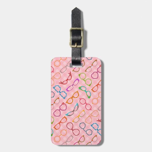 Oogglazen Retro Moderne Hipster met Roze Gingang Bagagelabel (Voorkant verticaal)