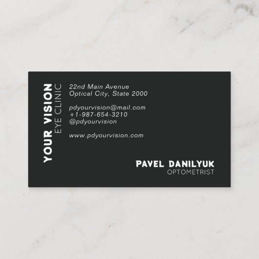 Oogglazen, Test Chart Optometrist Zwart & Wit Visitekaartje (Achterkant)