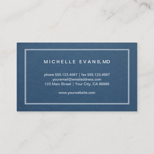 Oogheelkundige Navy Blauwe en Witte Brillen Visitekaartje (Achterkant)