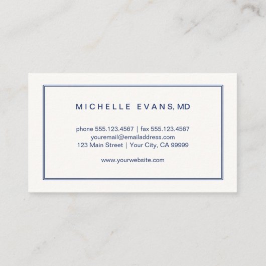 Oogheelkundige Navy Blue en Ivory brillen Visitekaartje (Achterkant)