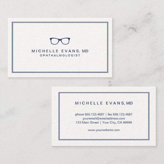 Oogheelkundige Navy Blue en Ivory brillen Visitekaartje (Voorkant / Achterkant)