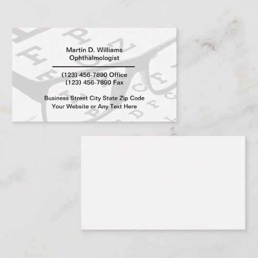 Oogheelkundige Oogzorg Medische Visitekaartjes (Voorkant / Achterkant)
