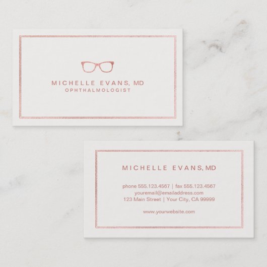 Oogheelkundige Roos Goud en eiwithoudende ezels Visitekaartje (Voorkant / Achterkant)