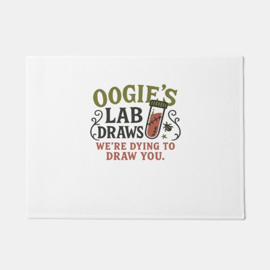 Oogie's Lab Draws - Grappige Halloween Phlebotomis Deurmat (Voorkant)