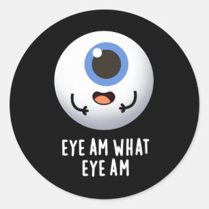 Oogje am Wat is er grappig Eyeball Pun Dark BG Ronde Sticker