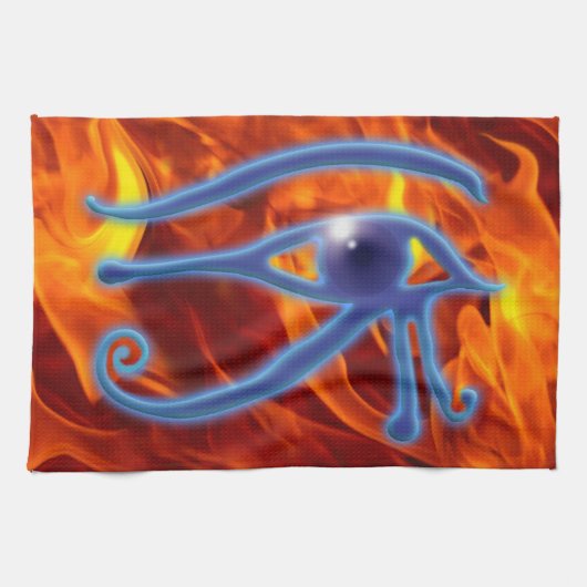 Oogje van het Egyptische Wadjetsymbool Ra & Flames Theedoek (Horizontaal)