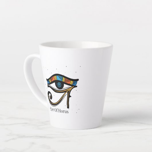 Oogje van Horus op papyrus, Egyptische hiërogliefe Latte Mok (Linkerhoek)