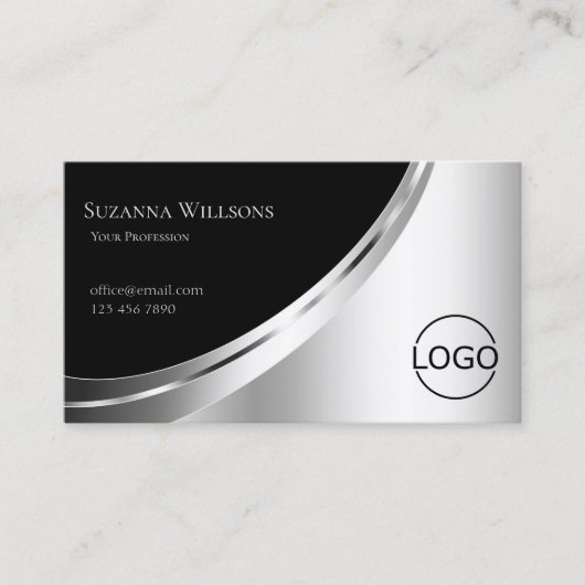 Oogkleurig zwart en zilverglam decor met Logo Visitekaartje (Voorkant)